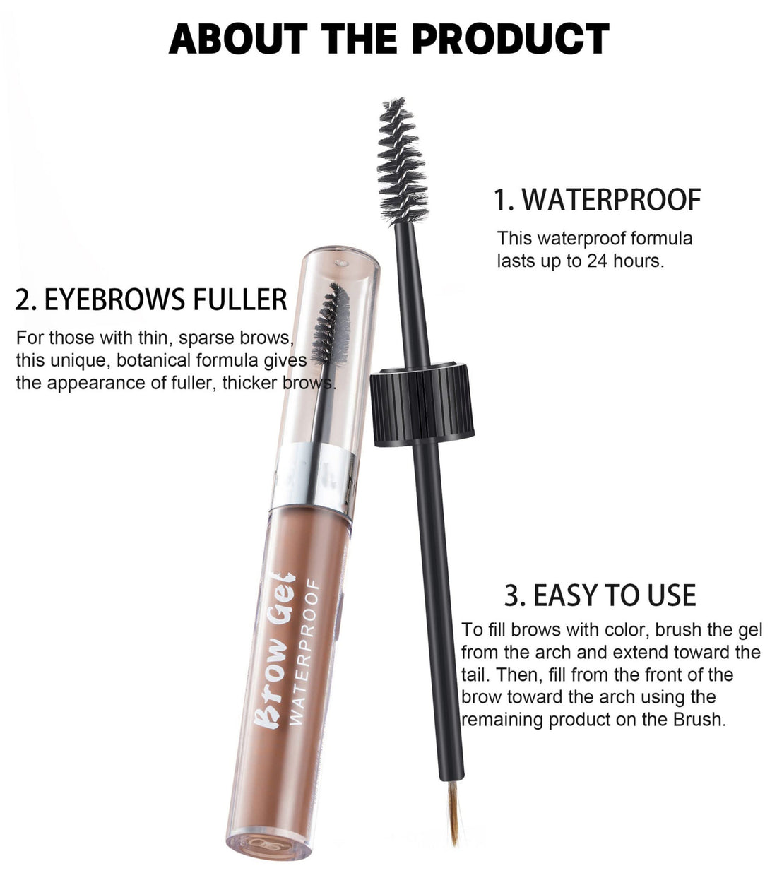 MAEPEOR Waterproof Eyebrow Gel 8 Colors Full-pigmented Long Lasting Liquid Brow Gel for Fuller & Defined Looking (#03 Medium Brown)