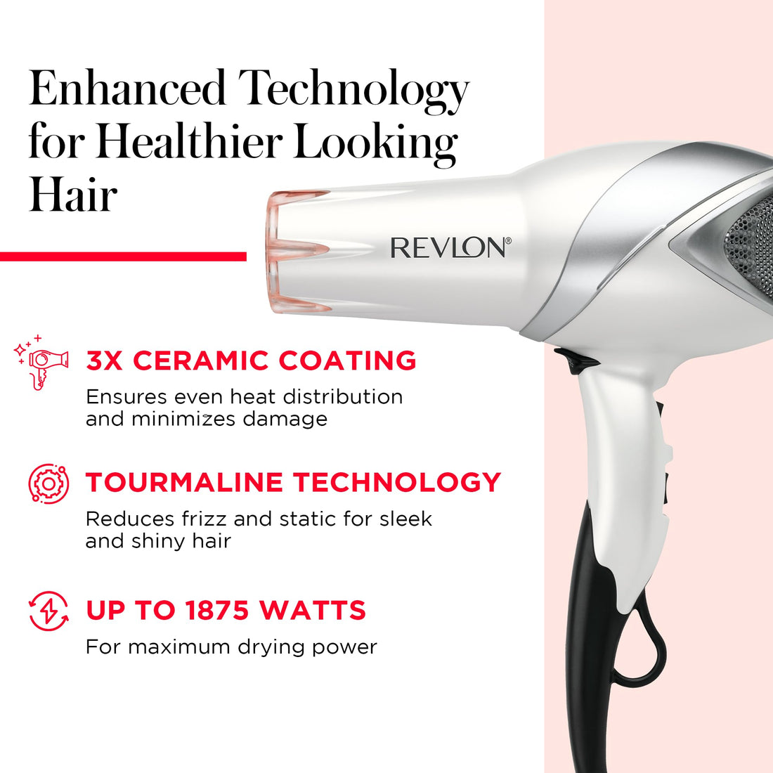 REVLON Infrared Hair Dryer with Diffuser - Ionic Blow Dryer, Diffuser, and Concentrator, Infrared Heat Technology to Prevent Over-Drying for Shiny, Soft Hair with Natural Moisture (White)