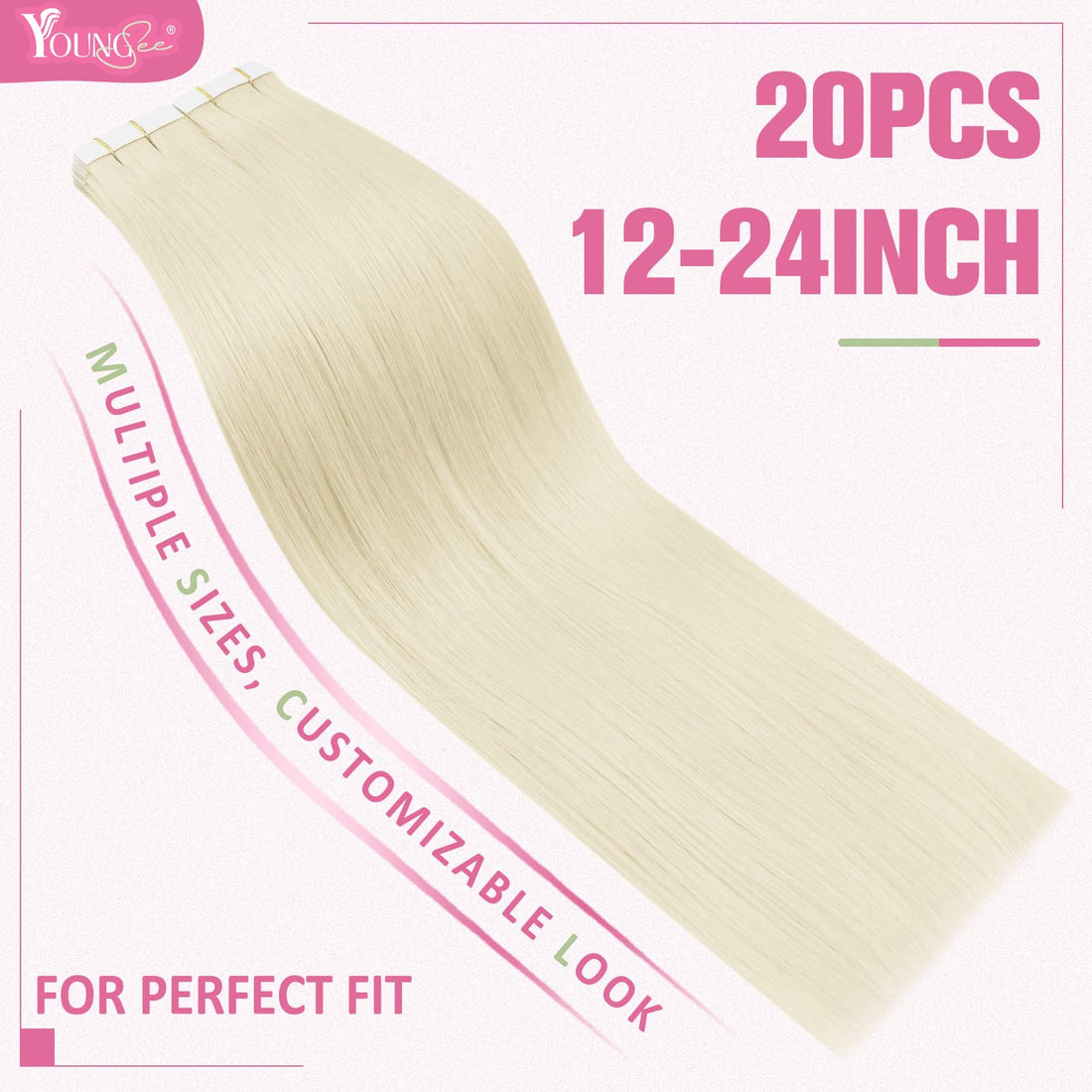 14, 60: Youngsee 14 Platinum Blonde #60 Tape In Hair Extensions Remy Straight Hair 20Pcs 100% Real Seamless Skin Weft Tape In Human Hair Extensions 50G