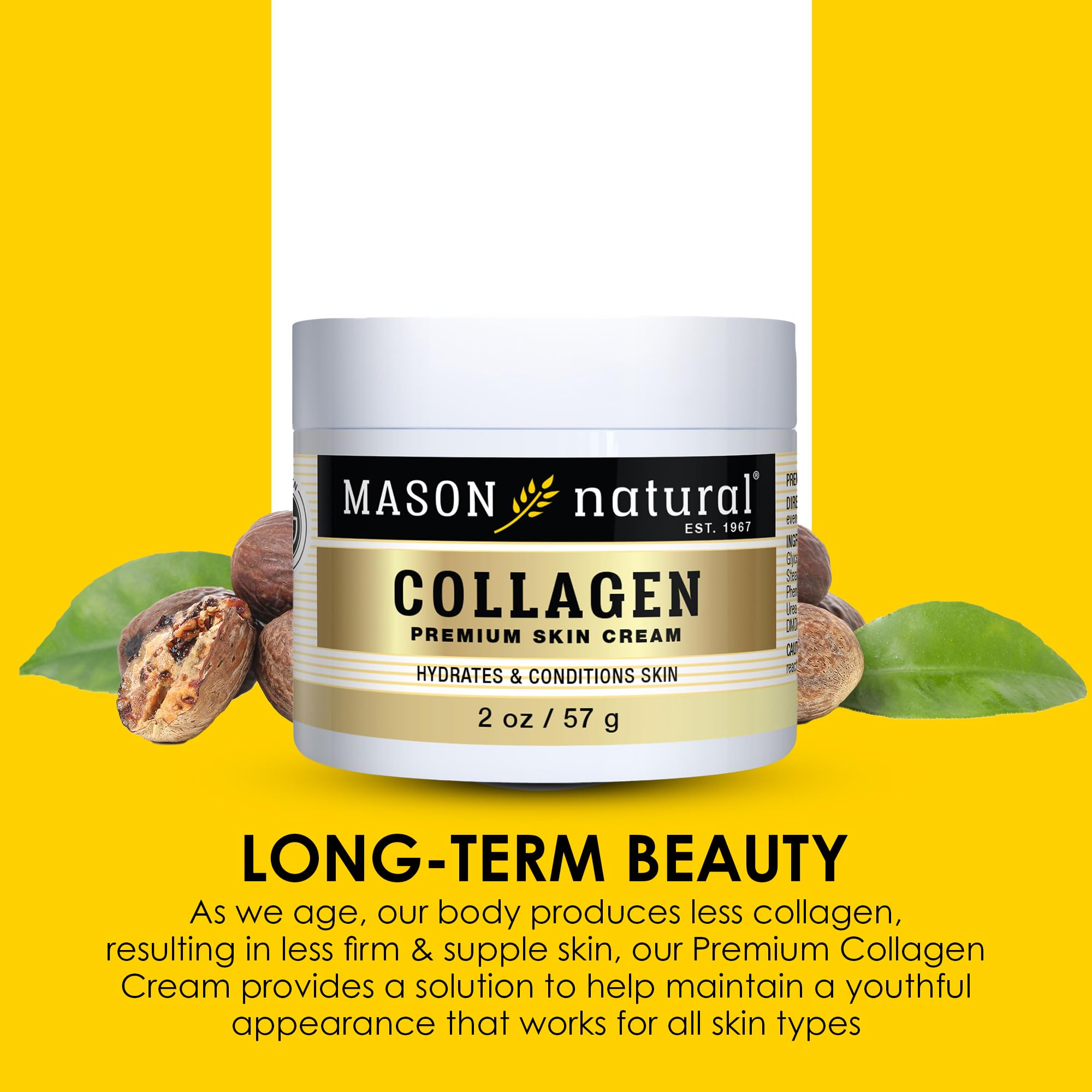 Mason Natural, Collagen Beauty Cream, Pear Scent, 2 Ounce Jar (Pack of 3), 100% Pure Collagen Anti-Aging Moisturizer, Promote Elasticity and Strength in Skin