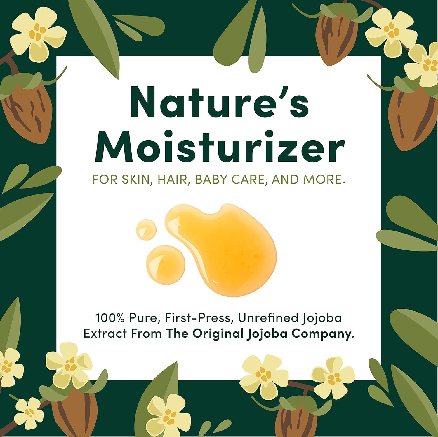 HobaCare 100% Pure, Unrefined Jojoba Oil for Skin & Nails - Moisturizing Body Oil & Face Moisturizer for Dry Skin - Natural Treatment for Hair & Beard Care (8.45 fl oz)