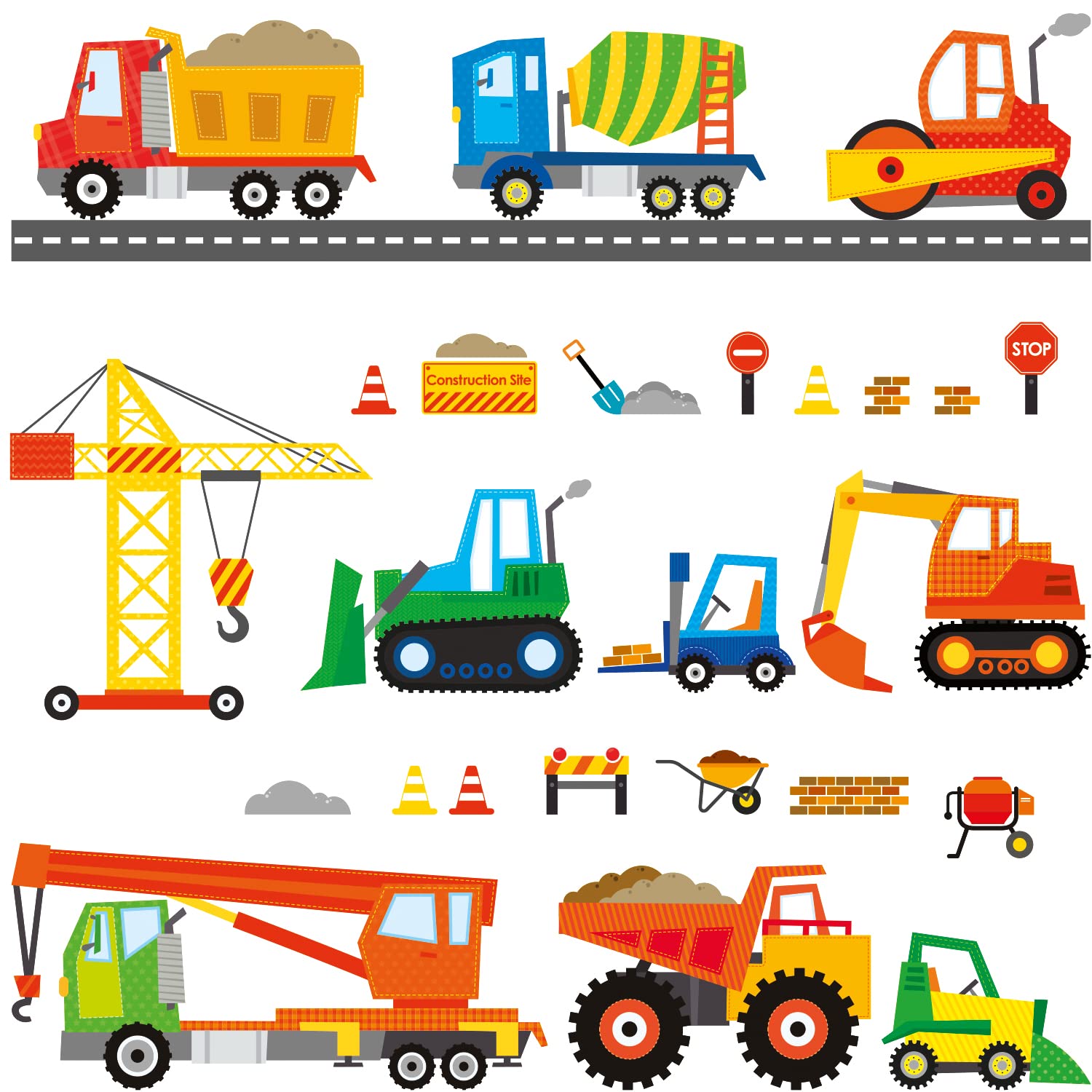 DECOWALL DS-8012 Construction Vehicles Cars Transport Kids Wall Stickers Wall Decals Peel and Stick Removable Wall Stickers for Kids Nursery Bedroom Living Room Decor 1712