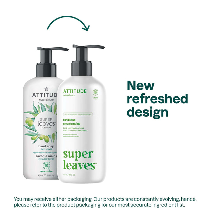 Natural Hand Soap by ATTITUDE: EWG VERIFIED Hand Soap, Hypoallergenic, Dermatologist Tested & Vegan | Super leaves Hand Soap - Olive Leaves (16 oz)
