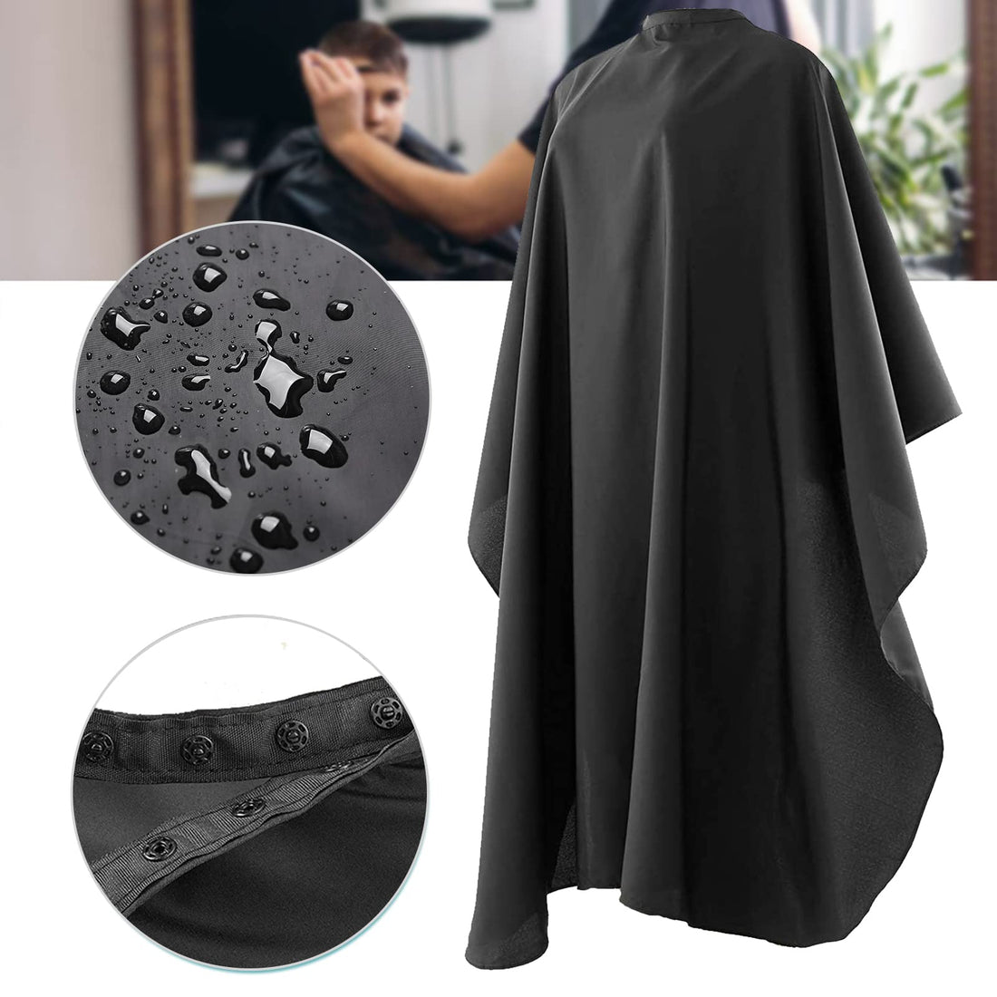 BSFHH Black Barber Cape, Professional Nylon Waterproof Hair Cutting Cape with Snap Closure Salon Cape, 59 x 47 Hairdressing Cape for Haircut, Coloring, Makeup, Styling (8 Pack)