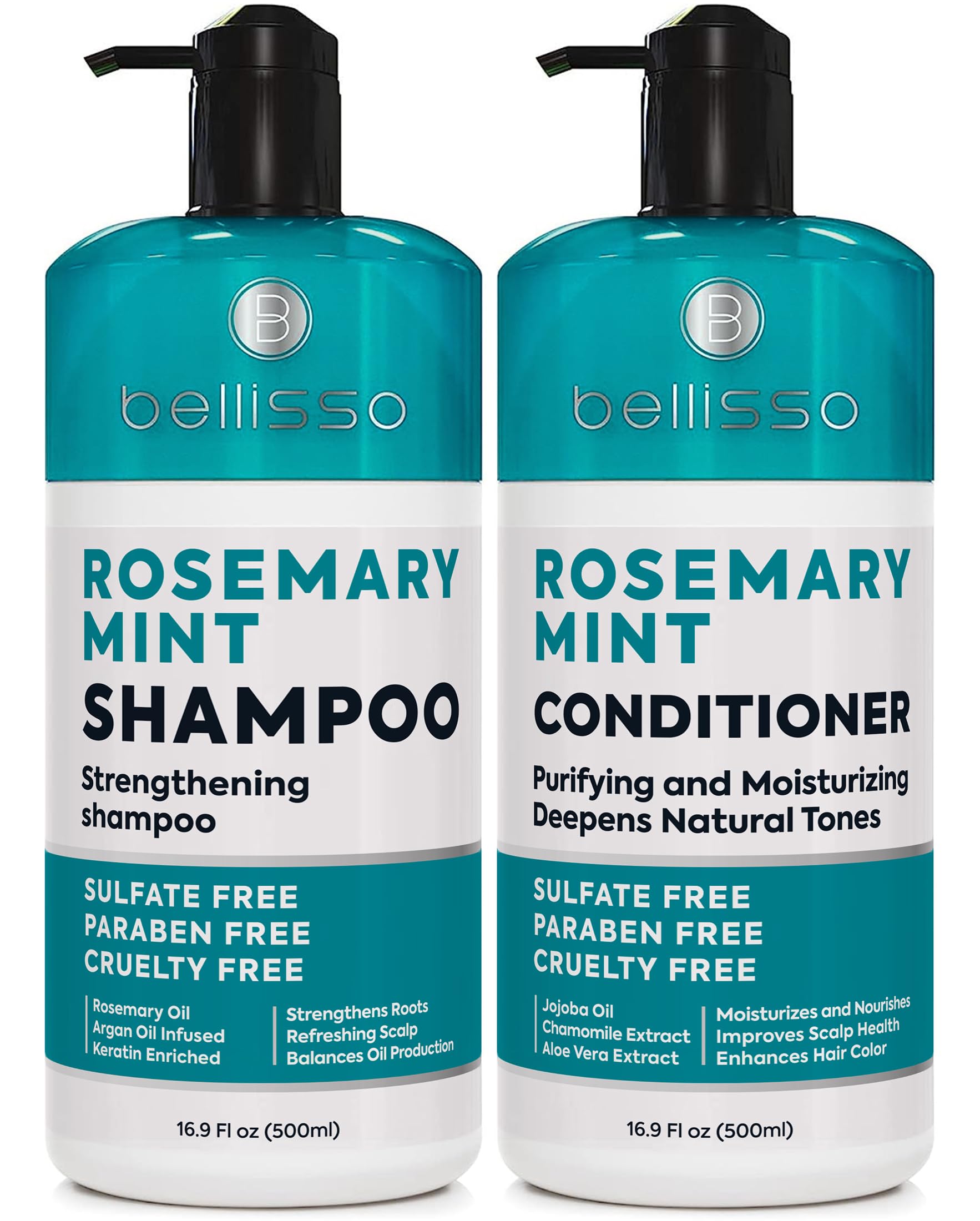 Rosemary Shampoo and Conditioner Set – with Rosemary Oil and Peppermint - Sulfate Free Moisturizing Products for Women and Men, Helps Flaky, Dry Scalp and Dandruff, Salon Thickening for Thinning Hair