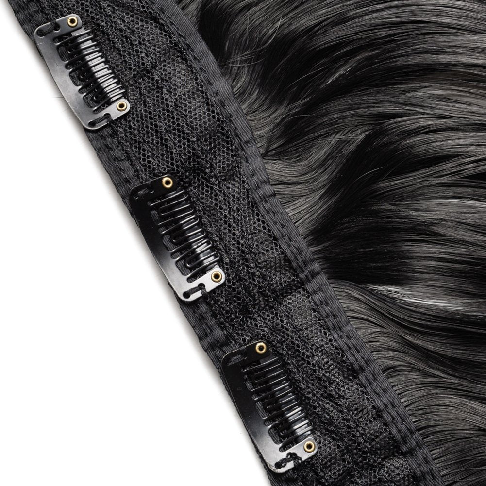 Clip in / on Hair Extension 5 Clips One Piece Full Head Hairpiece Synthetic Heat-Resistant Hair For Party/Halloween For Women Girls Teen (27curly,dark black)