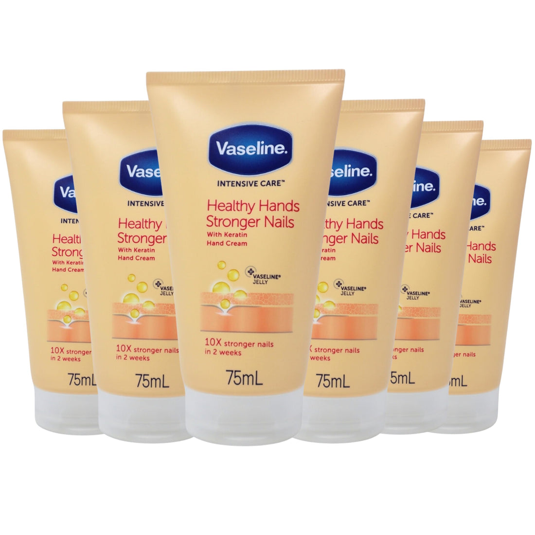 Vaseline Intensive Care Healthy Hands Stronger Nails Hand Cream with Keratin, 75ml (Pack of 6)