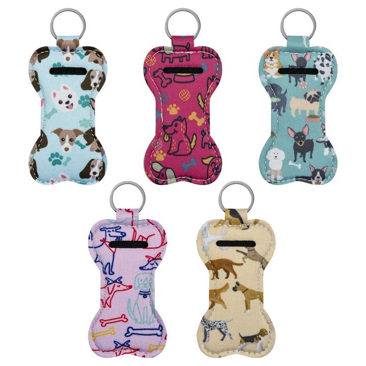 Beautyflier 5 Pack Neoprene Chapstick Keychain Holder Lipstick Pouch Lip Balm Holder Travel Accessories (Dog Pattern) : Dog Pattern