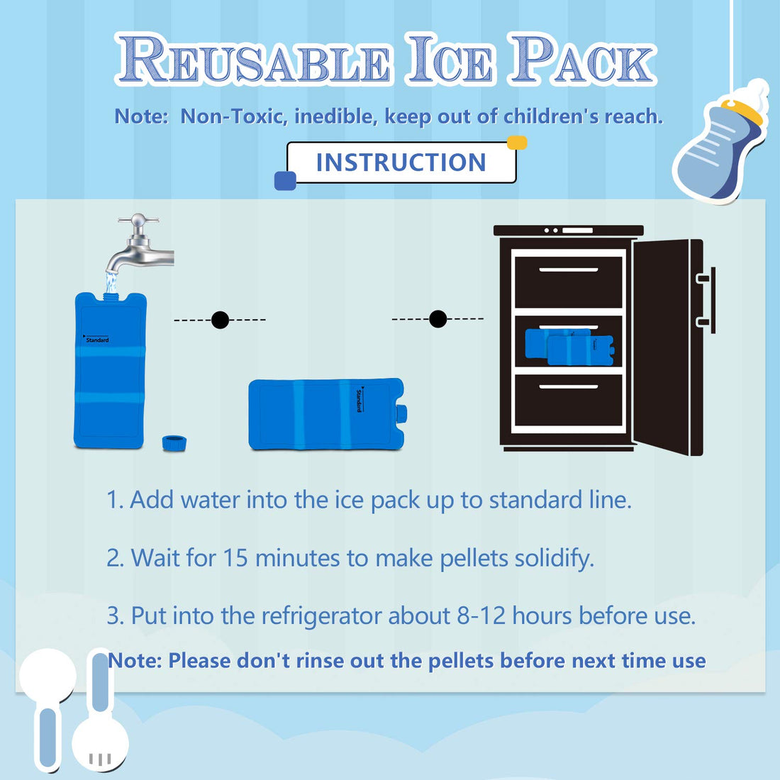 Teamoy Breastmilk Ice Pack (Pack of 2), Bottle Ice Packs for Breastmilk Storage and Breastfeeding Working Mom, Large
