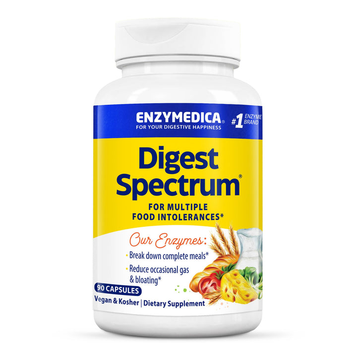 Enzymedica Digest Spectrum, Digestive Enzymes for Multiple Food Intolerances, Offers Fast-Acting Gas & Bloating Relief, 90 Capsules FFP