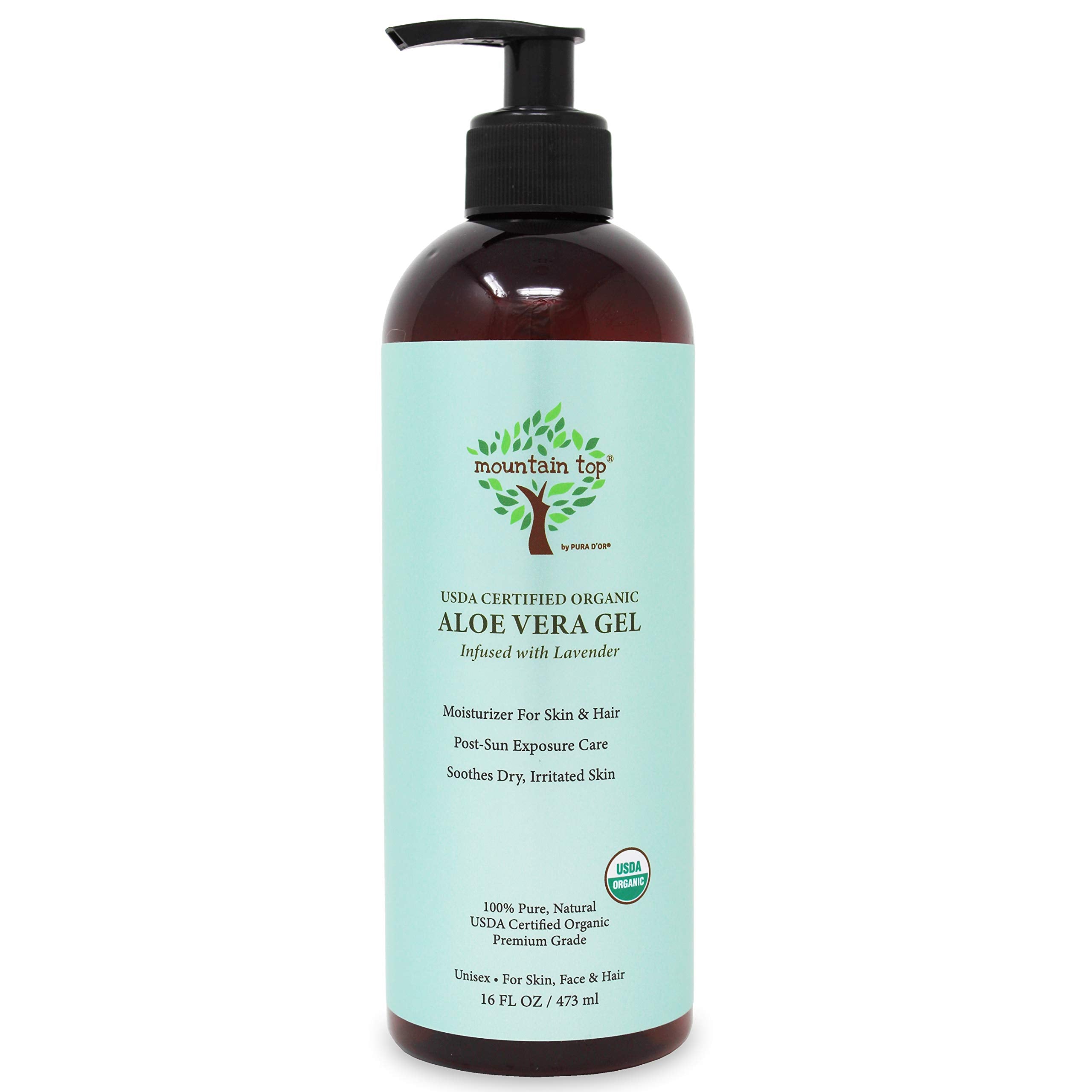 MOUNTAIN TOP Organic Aloe Vera Gel (16 fl oz / 473 mL) USDA Certified 100% Pure & Natural - For Extremely Dry & Itchy Skin