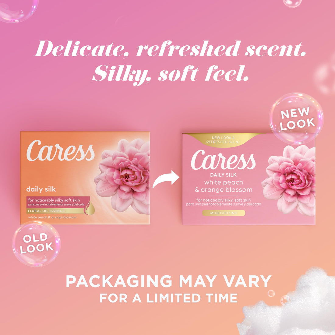 Caress Beauty Bar Soap For Noticeably Silky Soft Skin Daily Silk Extract and Floral Oil Essence 3.15 oz, Pack of 48