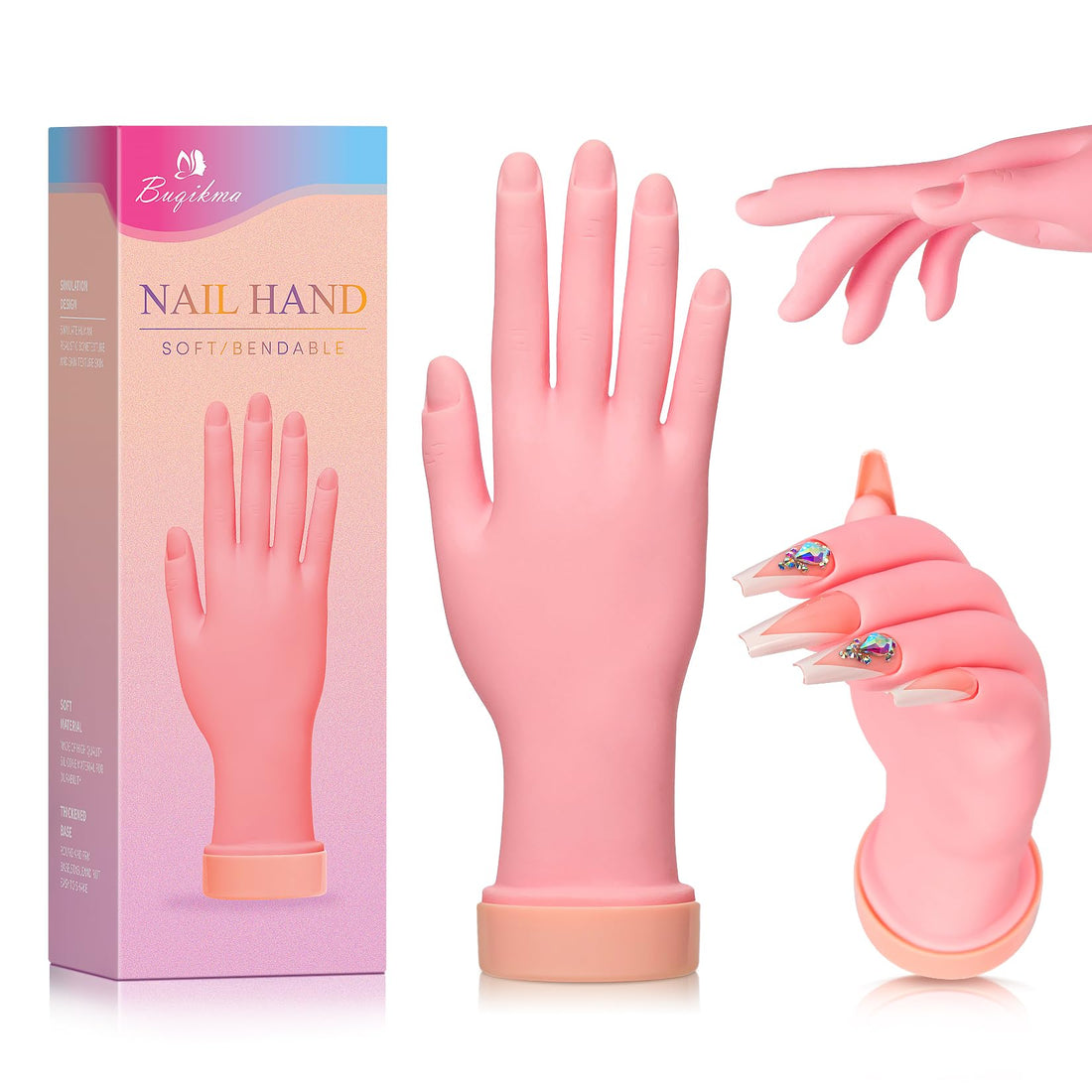 Buqikma Nail Practice Hand for Acrylic Nails, Mannequin Hand for Nails Practice, Flexible Bendable Fake Hand Manicure Nail Practice Hand 1Pcs