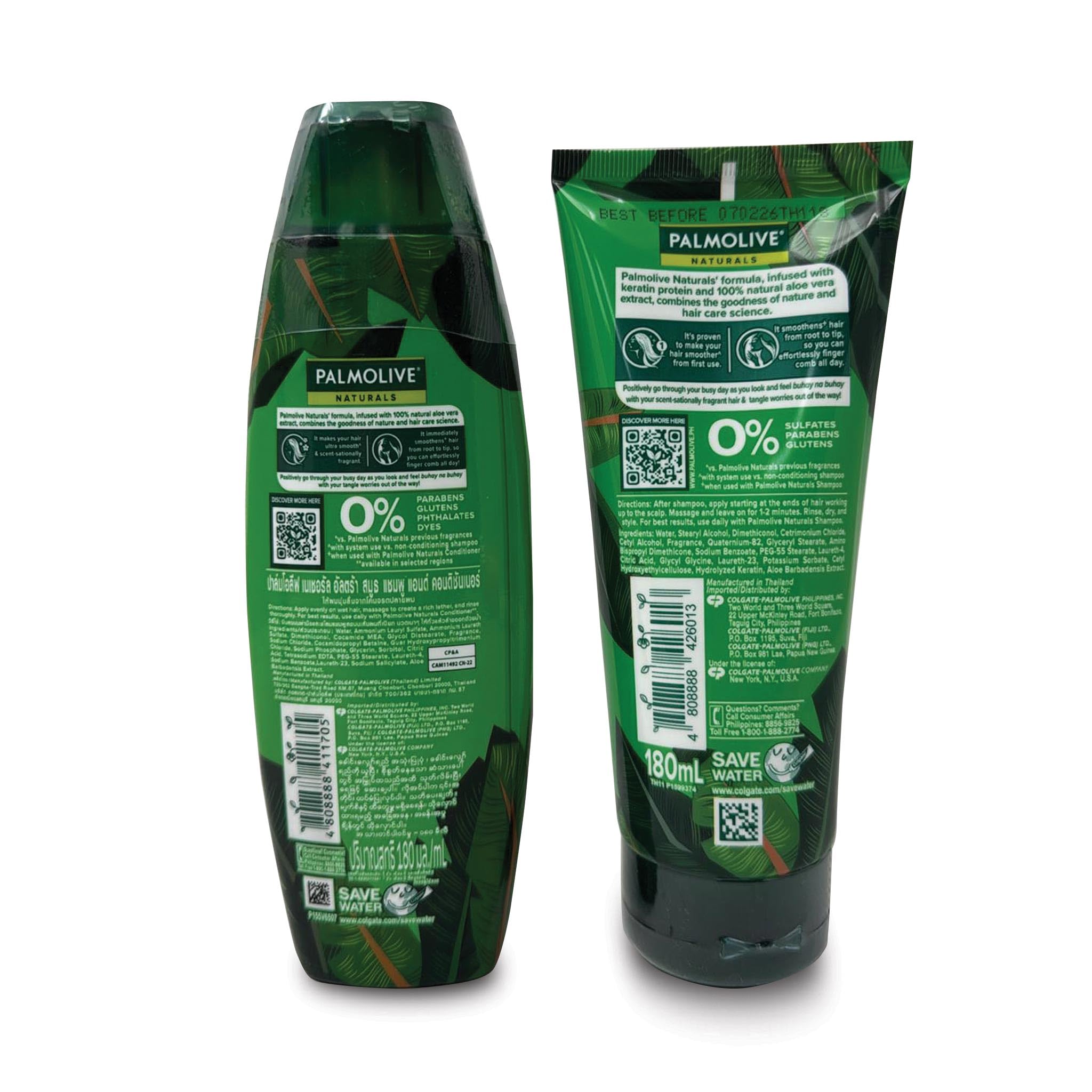 Palmolive Shampoo and Conditioner Set - Healthy & Smooth Aloe Vera & Fruit Vitamins (180ml x 2)