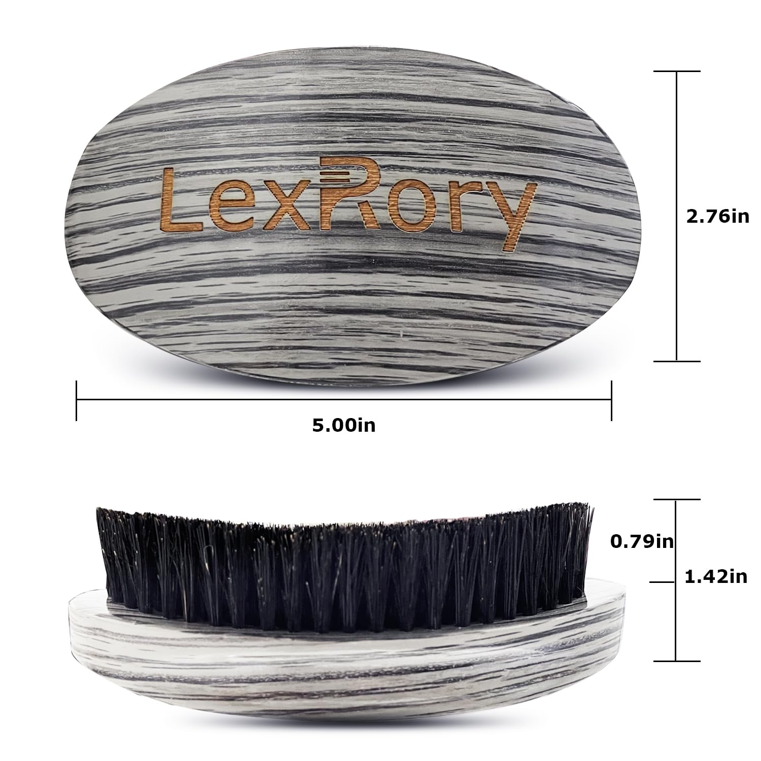 LexRory Curved Wave Brush for Men 360, Medium Hard Palm Hair Brushes with Boar Bristles for Black Hair Wavers to Creating 360 Waves (Grey)