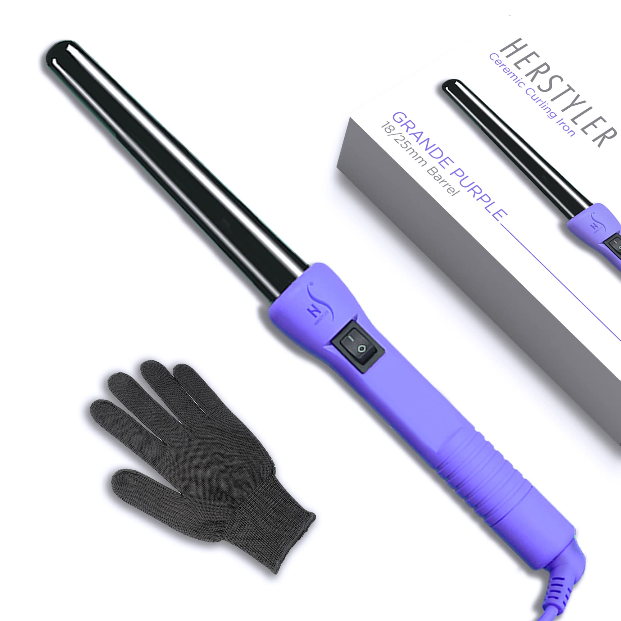 Herstyler Grande Purple Hair Professional Curling Iron (Purple Handle Black Rod)
