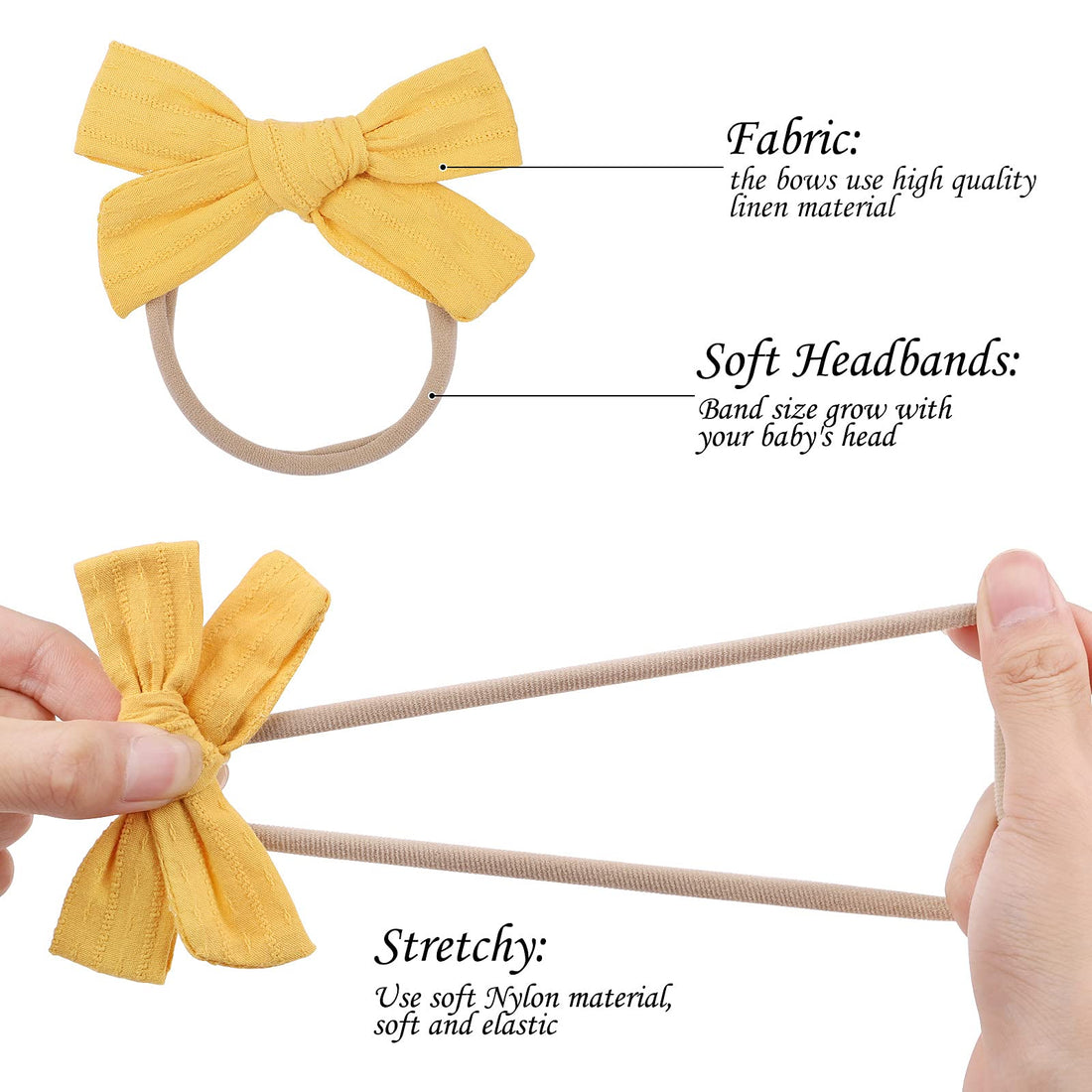 20pcs Baby Girls Cotton Hair Bows Headbands Nylon Hair Bands Elastic Hair Accessories for Newborn Kids Infants Toddlers