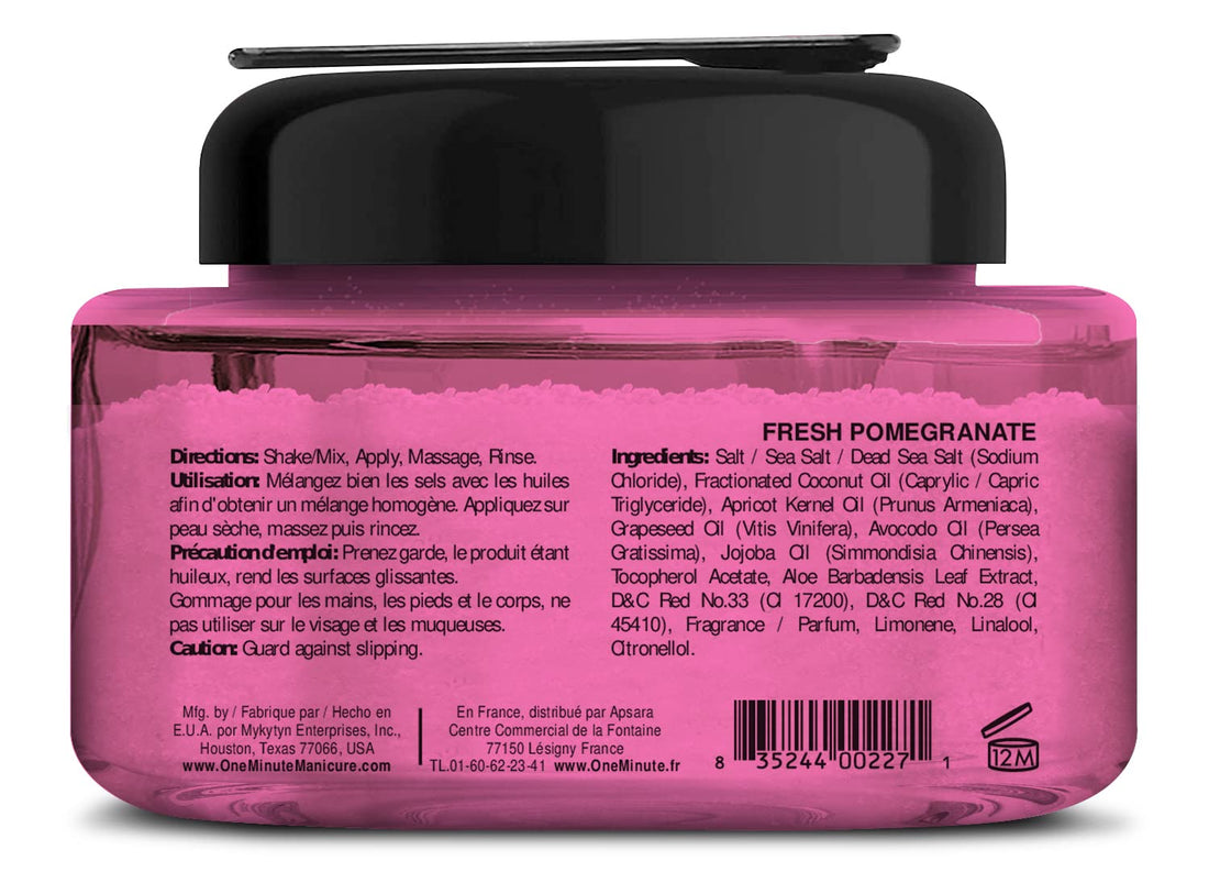 One Minute Manicure – Moisturizing Salt Scrub – 13 oz – Professionally Formulated To Exfoliate, Recondition & Moisturize Skin – Enhanced With Botanical Oils & Natural Sea Salts (Fresh Pomegranate)