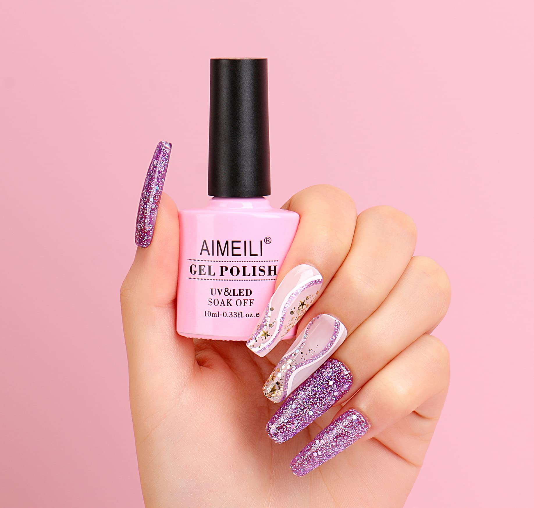 AIMEILI Shellac Soak Off UV LED Gel Nail Polish - Princess (049) Glitter 10ml