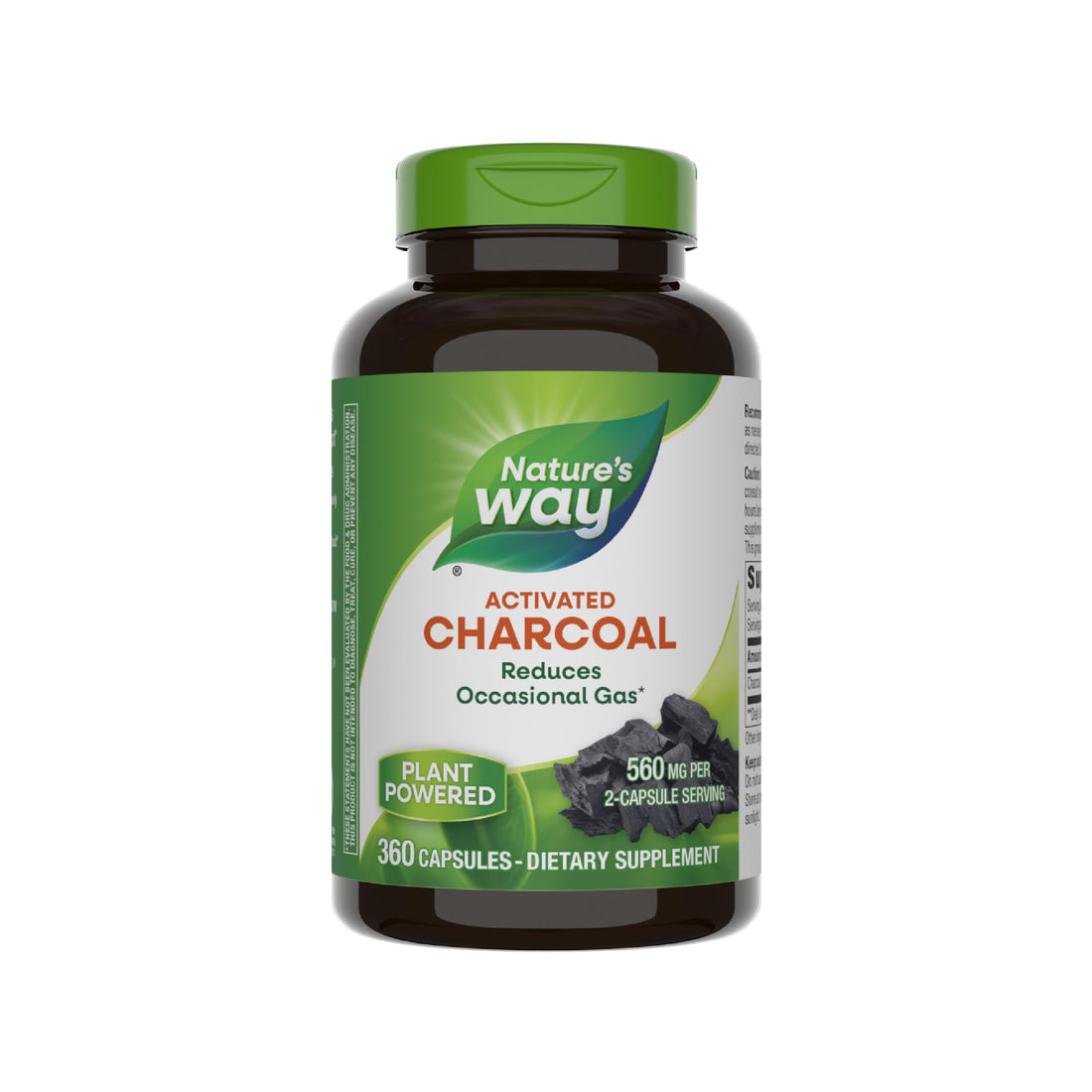 Nature's Way Activated Charcoal, Binds Unwanted Materials and Gas in the Digestive Tract*, 560 mg per 2-Capsule Serving, 360 Capsules (Packaging May Vary)