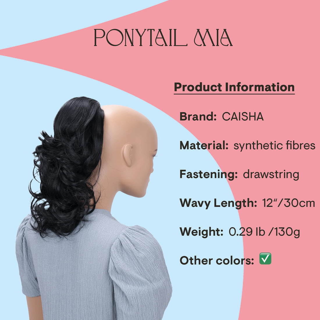 PRETTYSHOP 14 Hair Piece Pony Tail Extension Draw String Very Long & Voluminous Curled Wavy Heat-Resisting color variation (14 black #1 PH1)