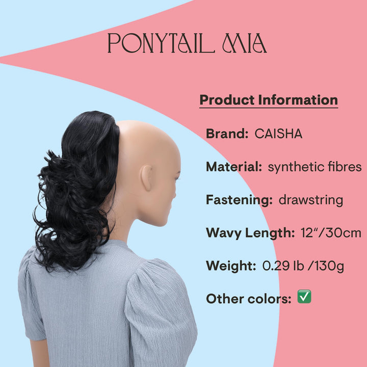 PRETTYSHOP 14 Hair Piece Pony Tail Extension Draw String Very Long & Voluminous Curled Wavy Heat-Resisting color variation (14 black #1 PH1)