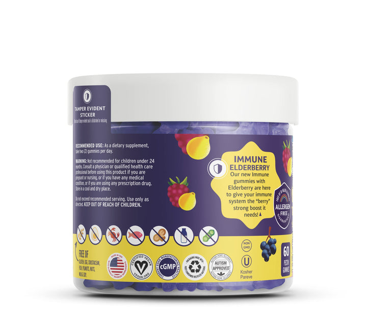 Vitamin Friends - Elderberry, Vitamin C Gummies - Vegan Immune System Booster Blended Supplements - Health Support w/ Zinc Citrate & Vitamin D - Advanced Immune Support - 30 Day Supply – 1 Pack
