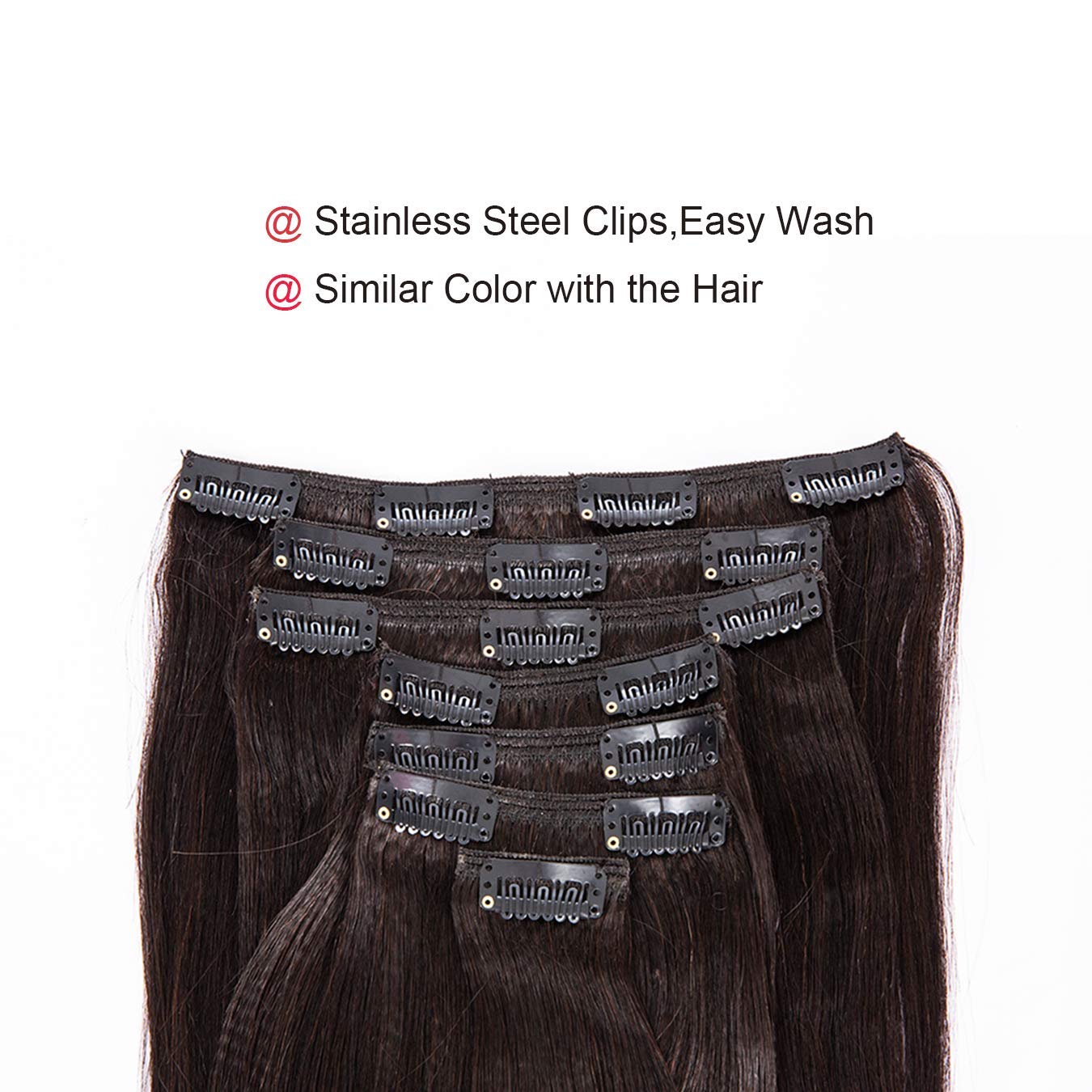 Anrosa Yaki Hair Clip in Yaki Hair Extensions Clip in Human Hair Yaki Hair Clip in Extensions for African American Yaki Straight Clip ins Natural Hair Thick Volume Natural Black 1B 18 inch 120 Gram