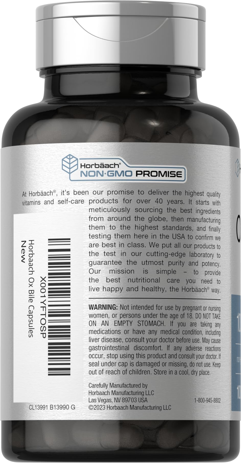 Horbäach Ox Bile Supplement | 1000mg | 100 Capsules | Digestive Enzymes Supplement | Non-GMO & Gluten Free