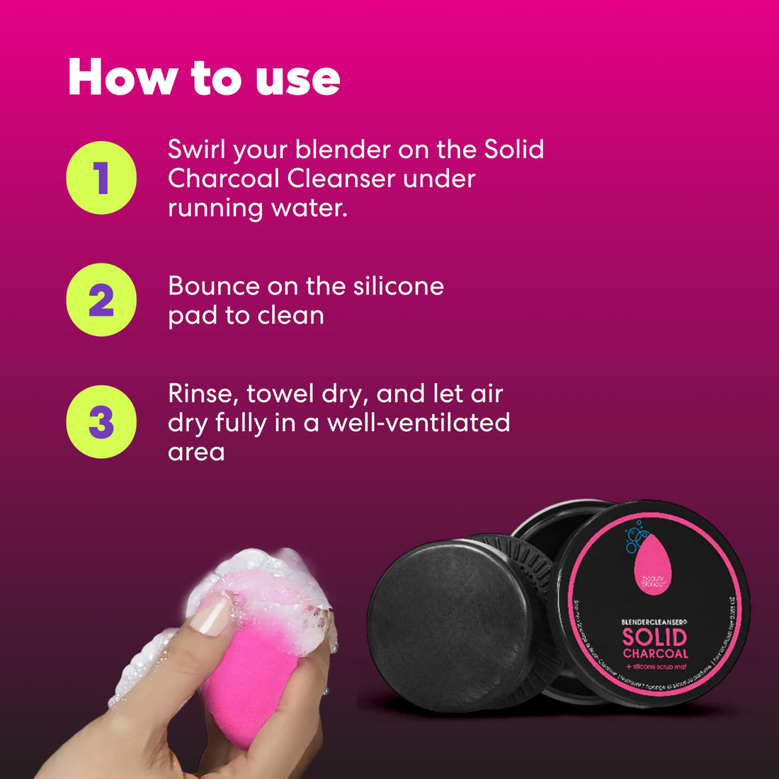 Original Pink Beauty Blender Makeup Sponge & Blendercleanser Solid Charcoal Sponge & Brush Cleanser + Silicone Scrub Mat Charcoal