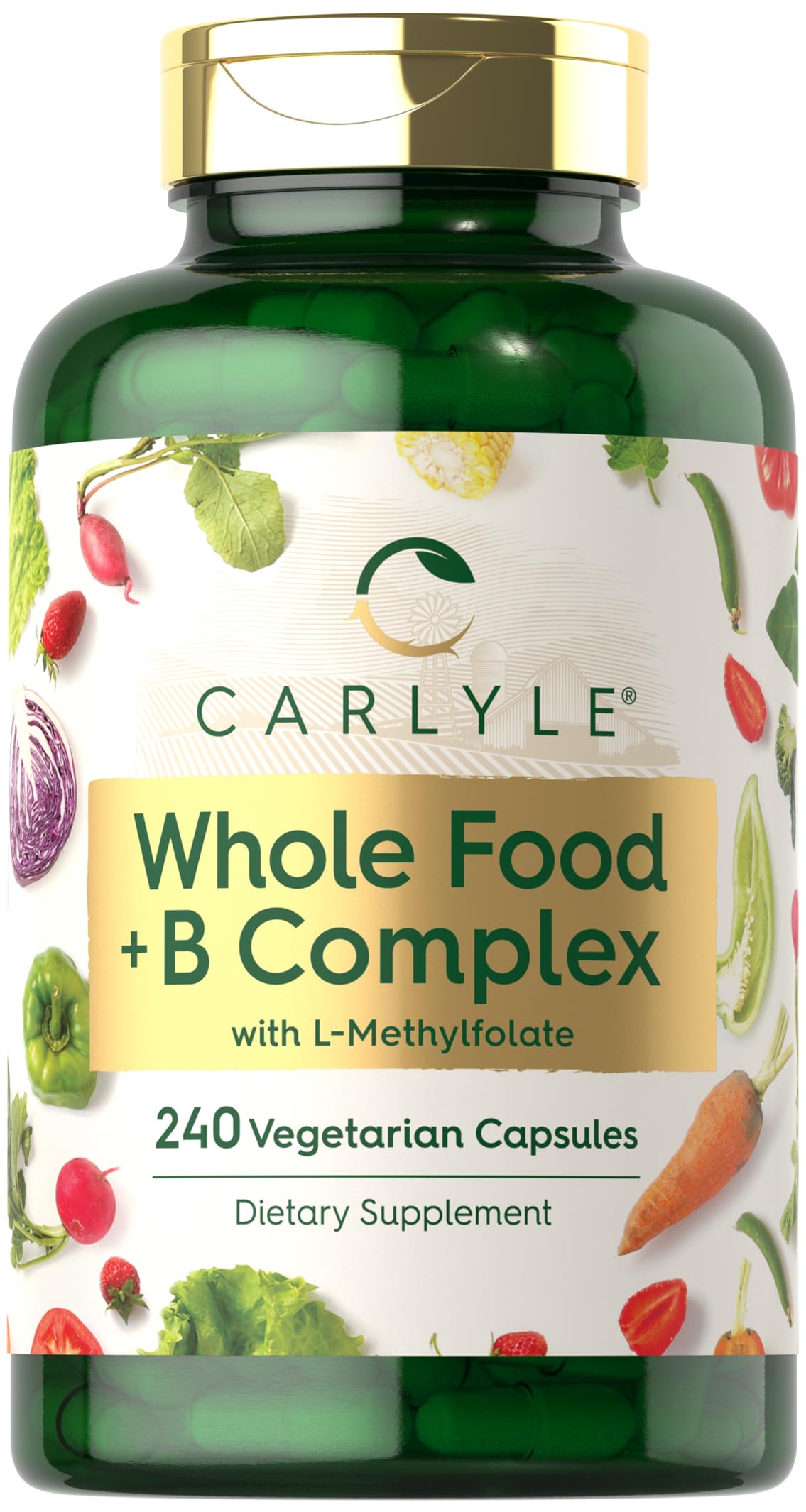Carlyle B Complex with Whole Food Blend Formula | 240 Capsules | Plus L-Methylfolate | Non-GMO & Vegetarian Supplement