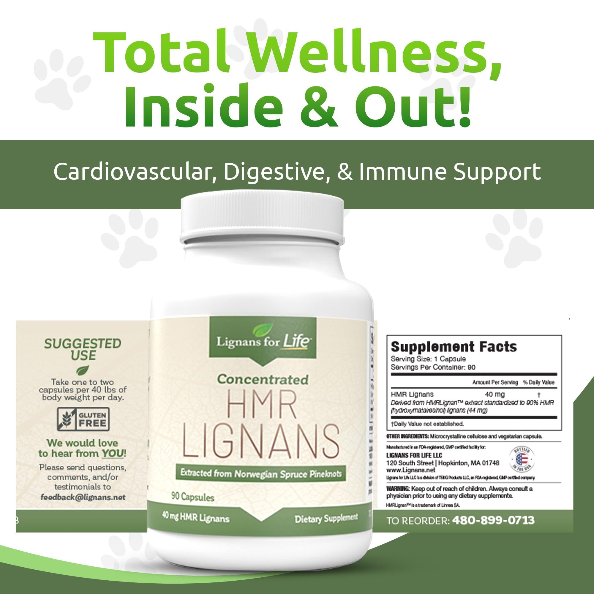 Lignans for Life HMR Lignans for Dogs, 40mg - 90 Capsules, Vitamin for Healthy Pet | Multivitamin | Wellness Supplement | 2-Pack