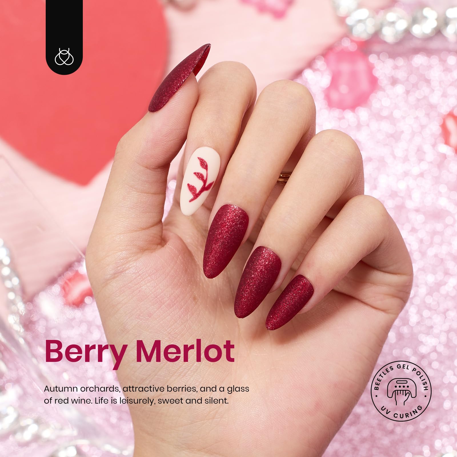 beetles Burgundy Gel Polish Set - Berry Merlot 6 Colors Polish Gel, Cherry Mocha Red Glitter Fall Winter Dark Purple Wine Nails Color, U V LED Soak Off Home DIY Manicure Nail Salon