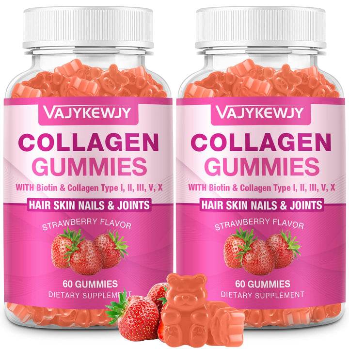 VAJYKEWJY 2-Pack Collagen Gummies for Women & Men - with Biotin, Vitamin C, & Zinc for Skin Radiance, Hair Growth, Strong Nails, & Joint Support, 120 Count