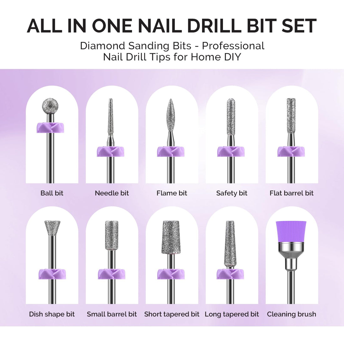 MelodySusie Nail Drill Bits, 10Pcs Diamond Sanding Bit Set with 40pcs Small Sanding Bands (#120#180#240 Grits) with 3.1mm Mandrel Bit, Nail Gel Polish Remover Tool for Acrylic Nails Manicure Nail Prep