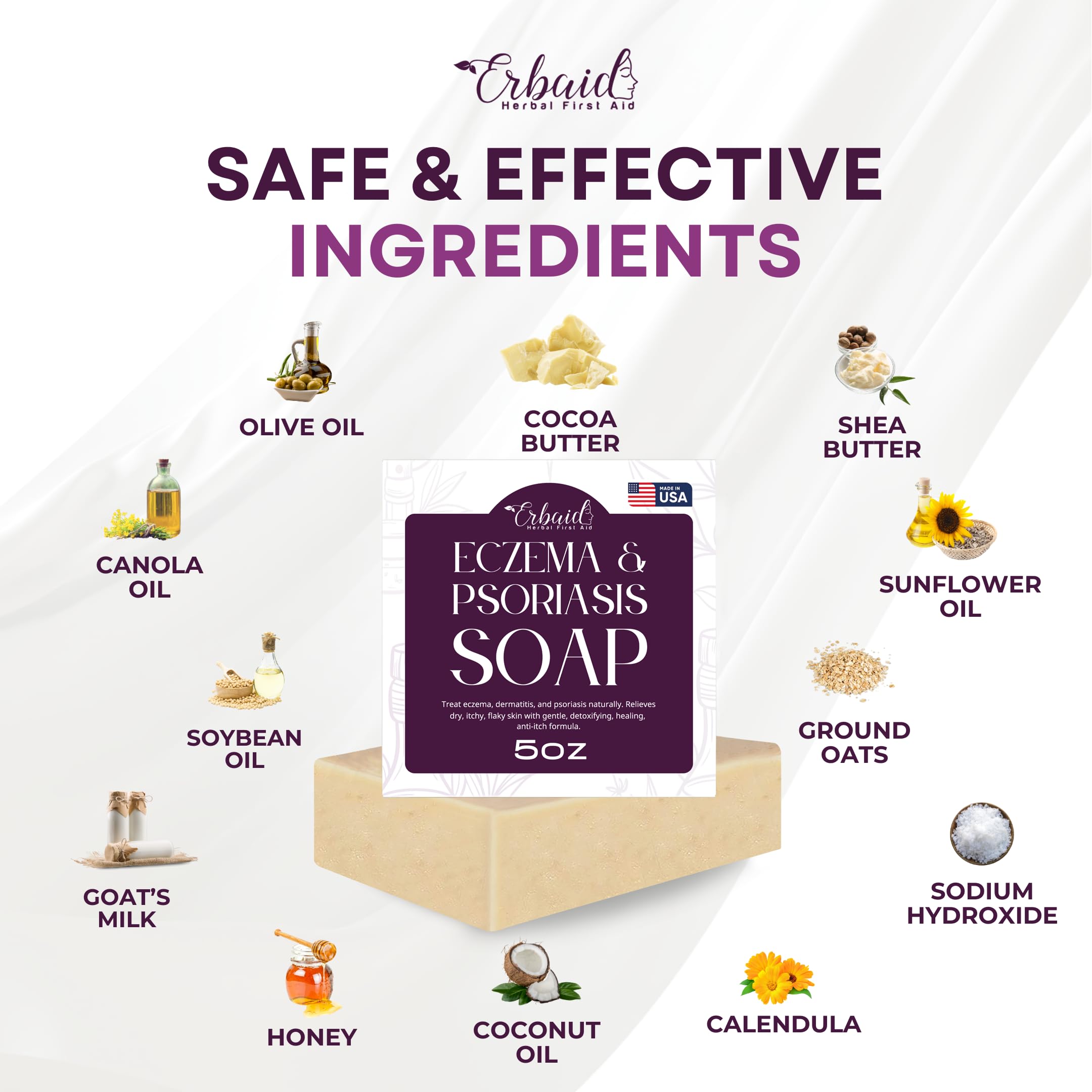 Eczema Soap Bar for Face and Body – All Natural Dermatitis, Psoriasis Treatment for Dry Itchy Sensitive Skin Relief – Gentle Detoxifying, Healing, Anti-Itch, Oatmeal Goat Milk Wash for Kids, & Adults