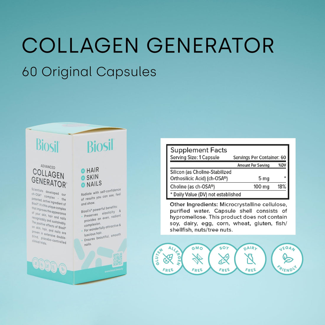Biosil Collagen Generator - 60 Original Capsules, Pack of 2 - with Patented ch-OSA Complex - Generates & Protects Your Own Collagen - GMO Free - 60-Day Supply