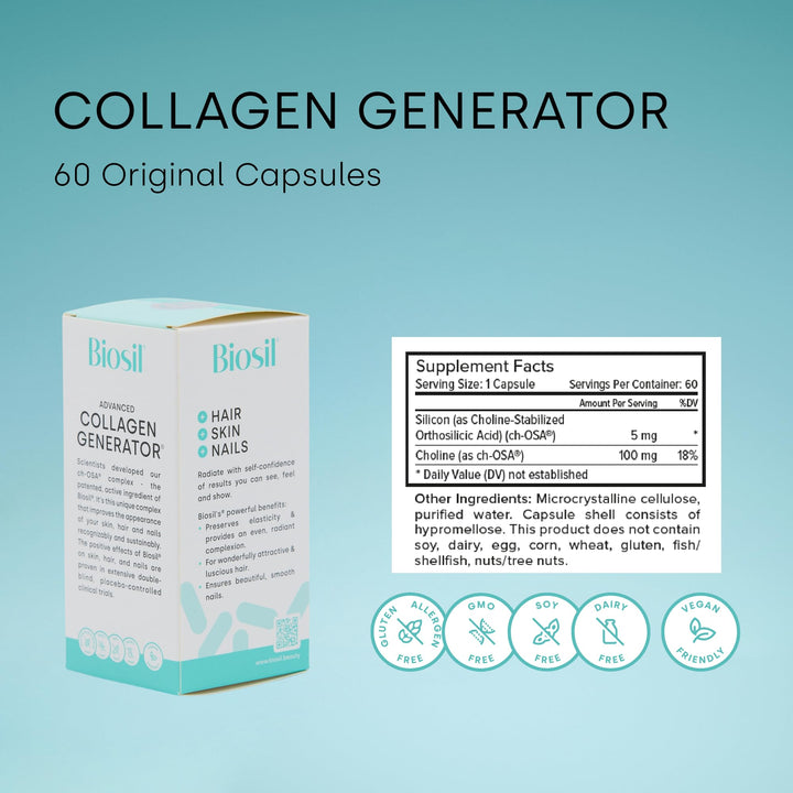 Biosil Collagen Generator - 60 Original Capsules, Pack of 2 - with Patented ch-OSA Complex - Generates & Protects Your Own Collagen - GMO Free - 60-Day Supply