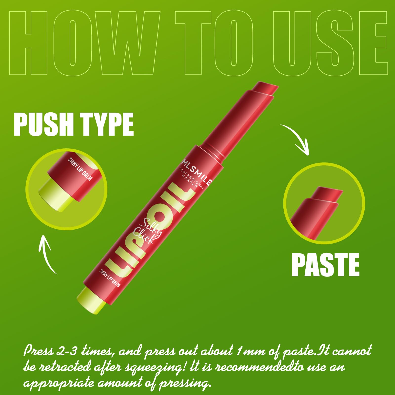 MLSMILE 3 Colors Fat Lip Oil Click Slick,Press Lipstick Set,Moisturizing Lip Balm,High Pigment Glow Lip Oil,Red Lipstick for Women,Pigmented Vegan,Lightweight and Glossy Lip Plumper with Coconut Oil