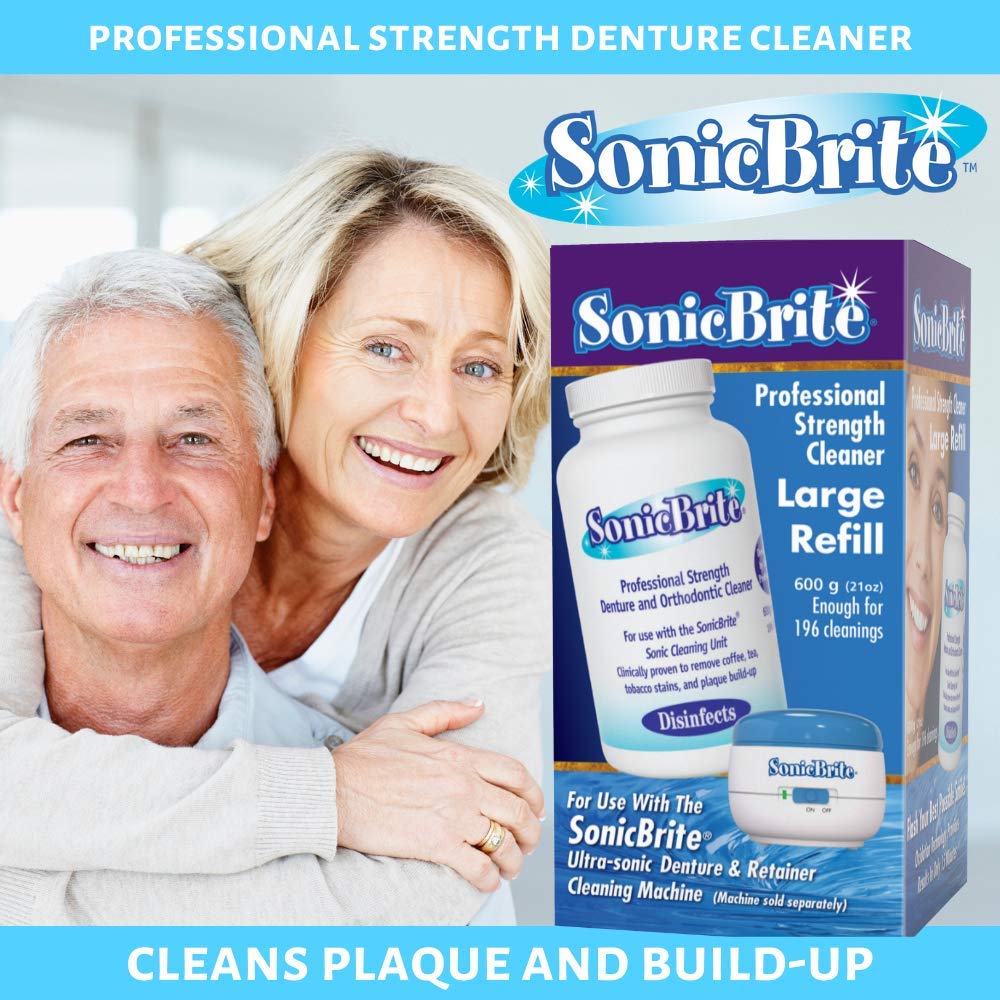 Sonicbrite Professional Strength Denture And Orthodontic Cleaner, New Larger Size, For Use With The Sonic Brite Cleaning Unit, 21 Total Ounces, 196 Cleanings