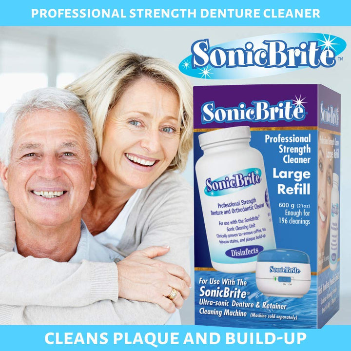 Sonicbrite Professional Strength Denture And Orthodontic Cleaner, New Larger Size, For Use With The Sonic Brite Cleaning Unit, 21 Total Ounces, 196 Cleanings
