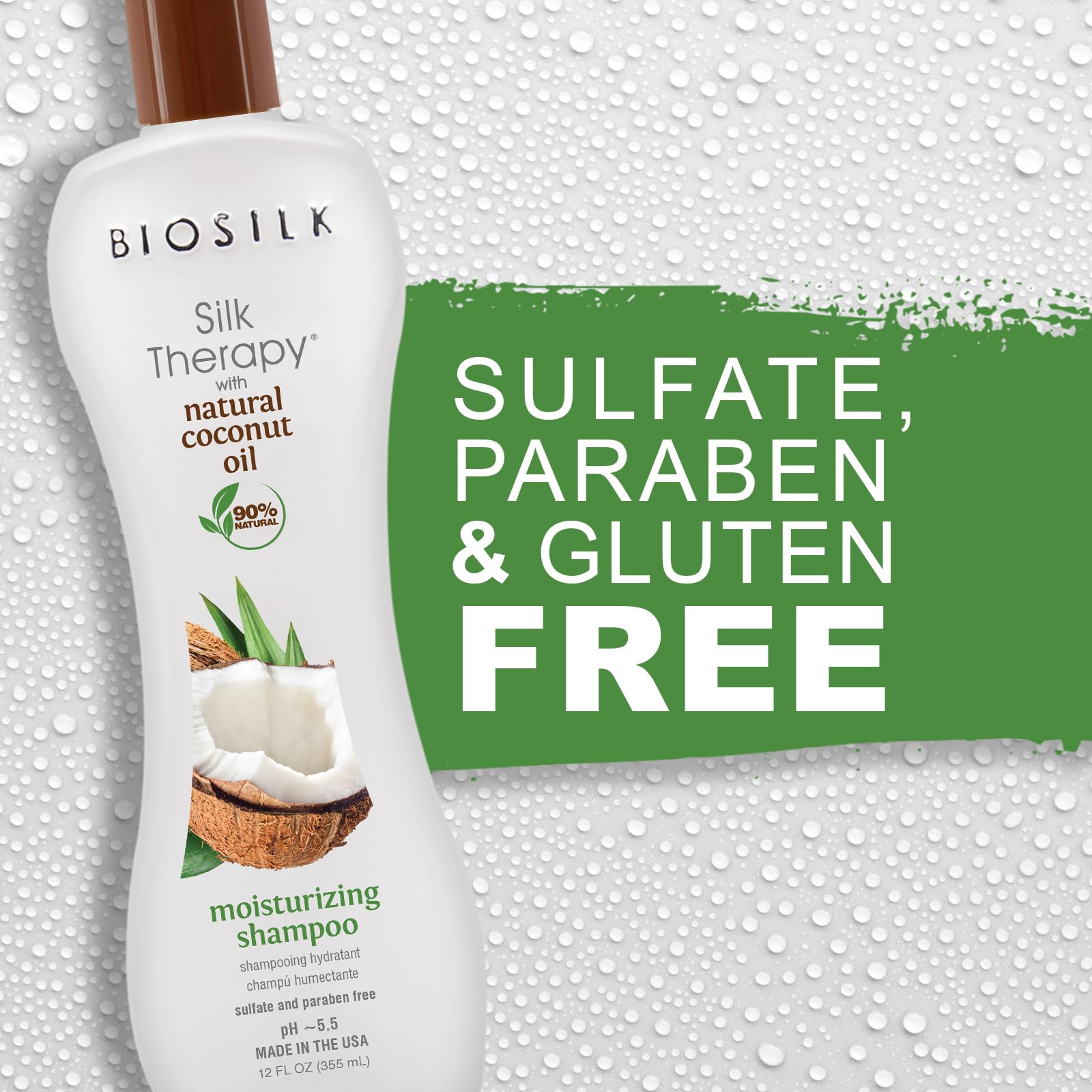 BioSilk Silk Therapy with Natural Coconut Oil Moisturizing Shampoo, Cleanses & Replenishes Moisture, Sulfate, Paraben & Cruelty-Free, 12 Oz