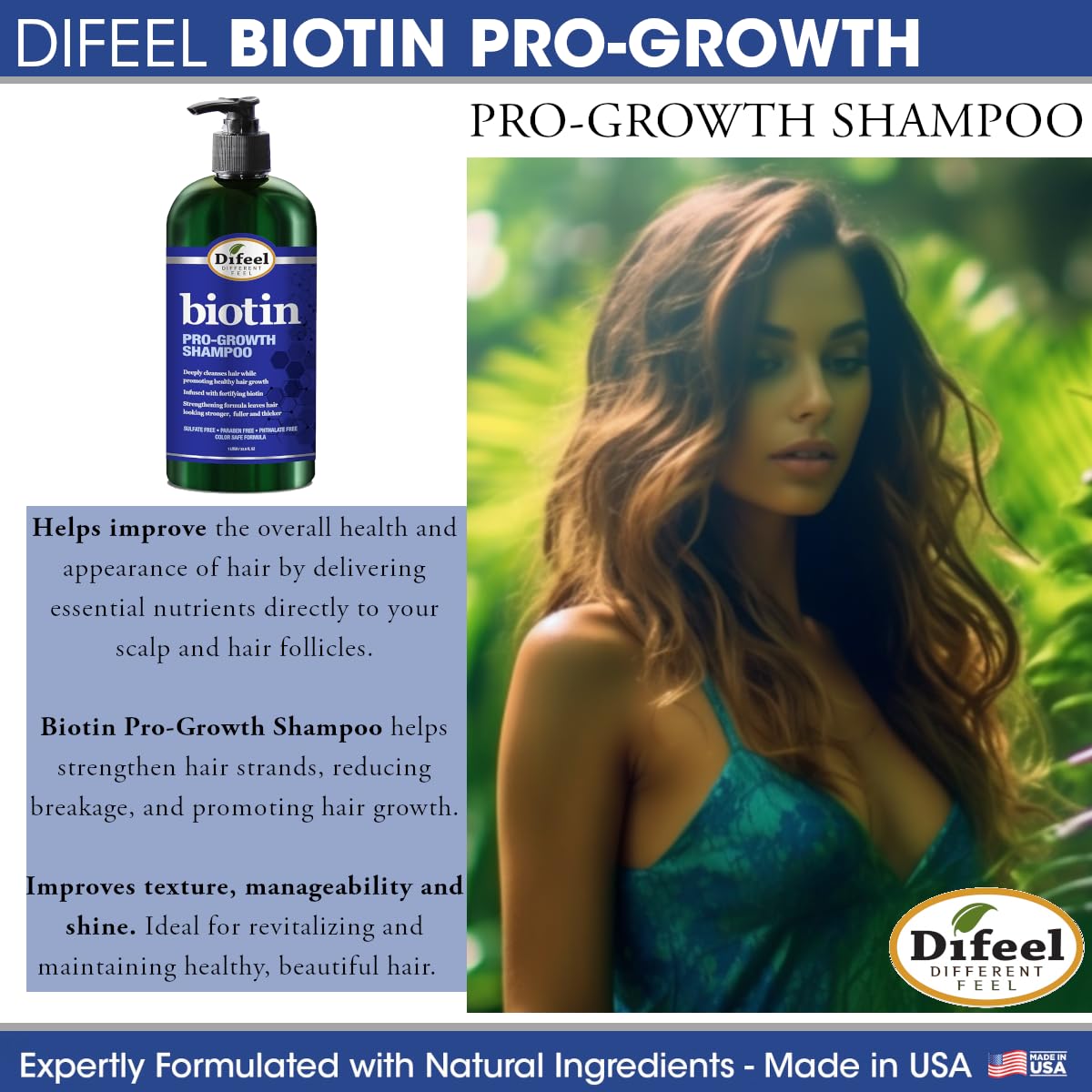 Difeel Biotin Pro-Growth 4-PC Hair Care Gift Set - Shampoo (12oz), Conditioner (12oz), Hair Oil (7oz), and Hair Mask (12oz)