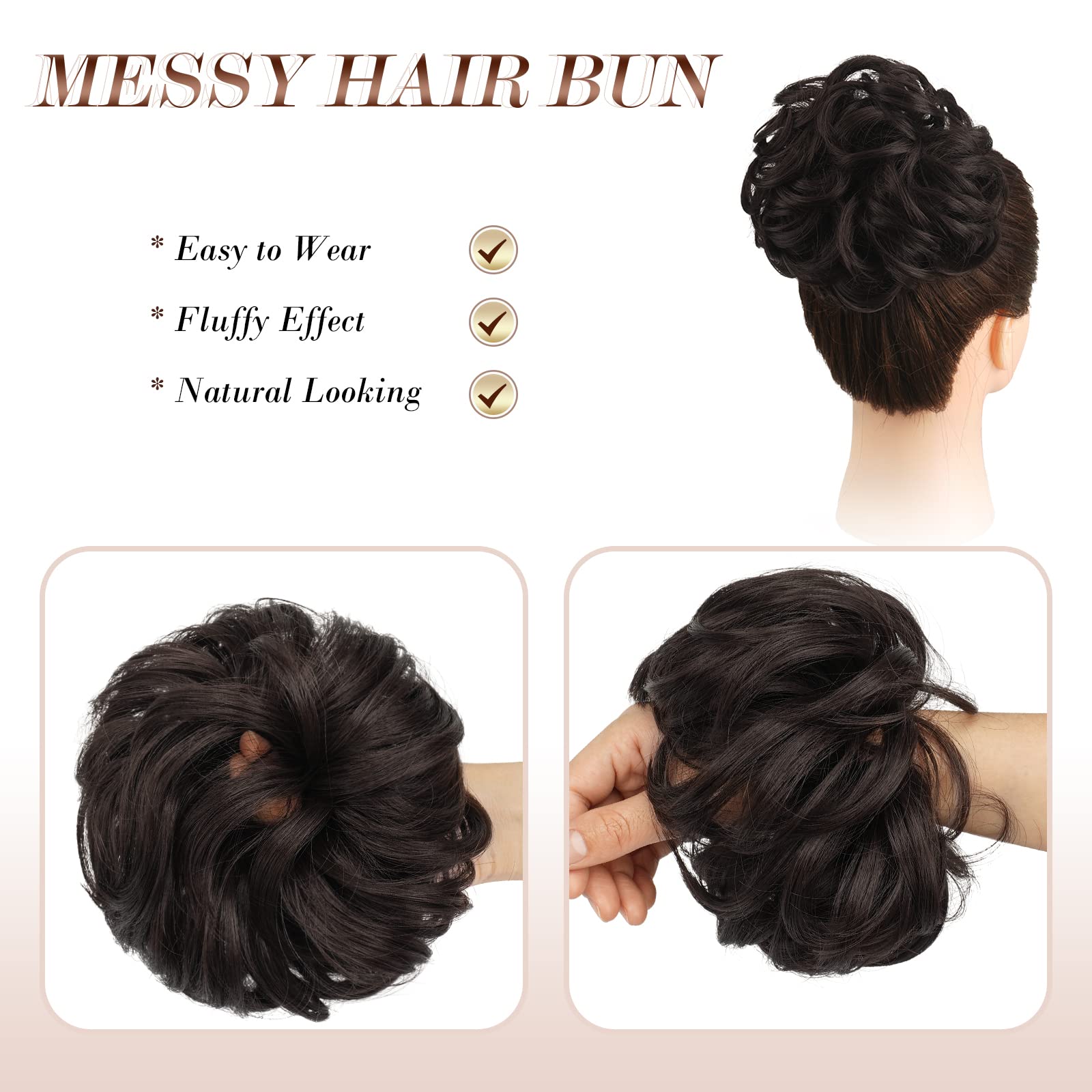 FESHFEN Hair Bun Extensions Messy Curly Hair Scrunchies Plus Size Hairpieces Synthetic Donut Updo Hair Pieces for Women Girls, 1.94oz