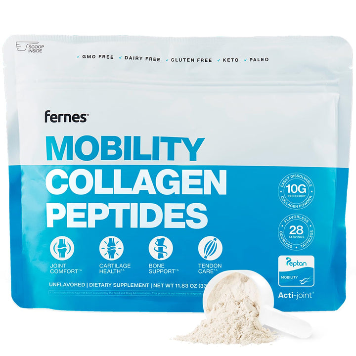 Mobility Collagen Peptides Powder with Glucosamine, Chondroitin, Hyaluronic Acid & Liposomal Vitamin C - Joint, Bone & Cartilage Support - Grass-Fed Type I & III - Keto & Paleo - 28 Servings, 11.83 oz