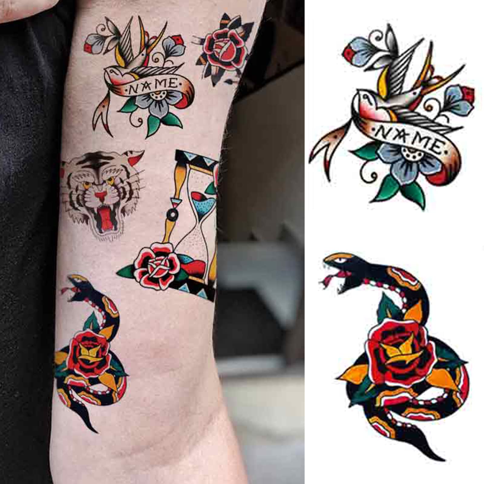 PUSNMI Custom Temporary Tattoos Tiger Snake Swallow Fake Tattoos Temporary Tattoo Kit for Men Women Realistic Temporary Tattoos for Face Arm for Party