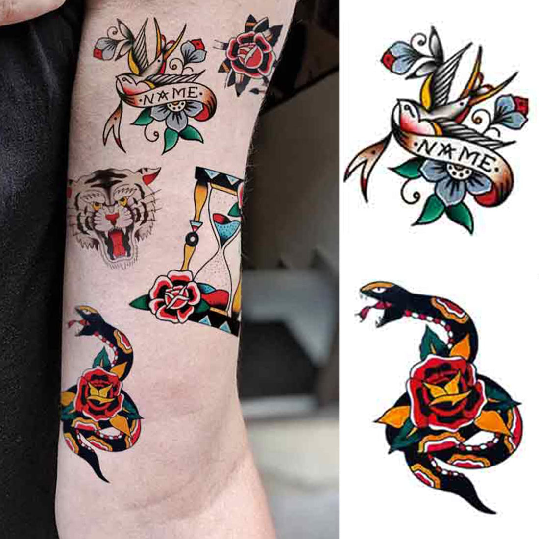 PUSNMI Custom Temporary Tattoos Tiger Snake Swallow Fake Tattoos Temporary Tattoo Kit for Men Women Realistic Temporary Tattoos for Face Arm for Party