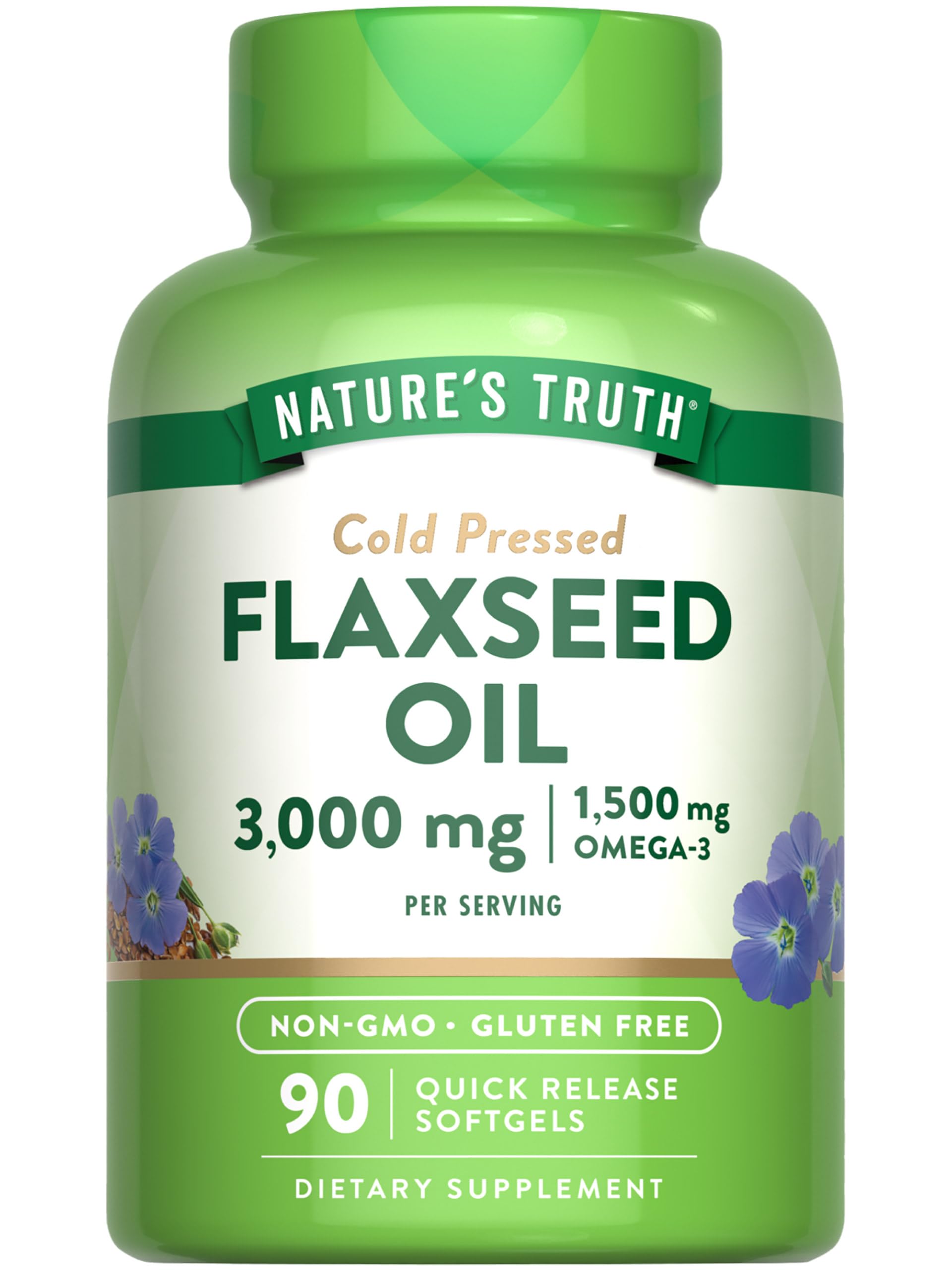 Nature's Truth Flaxseed Oil Softgels | 90 Count | Cold Pressed, Non-GMO & Gluten Free Supplement
