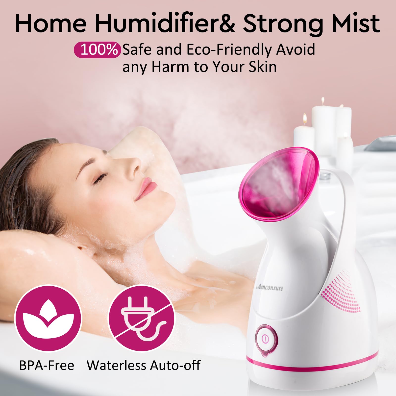 Amconsure Facial Steamer - Nano Ionic Facial Steamer Warm Mist Moisturizing Face Steamer Home Sauna SPAï¼Å’Pores Cleanse Clear Blackheads Acne Impurities Skin Cares - 5 Piece Stainless Steel Skin Kit