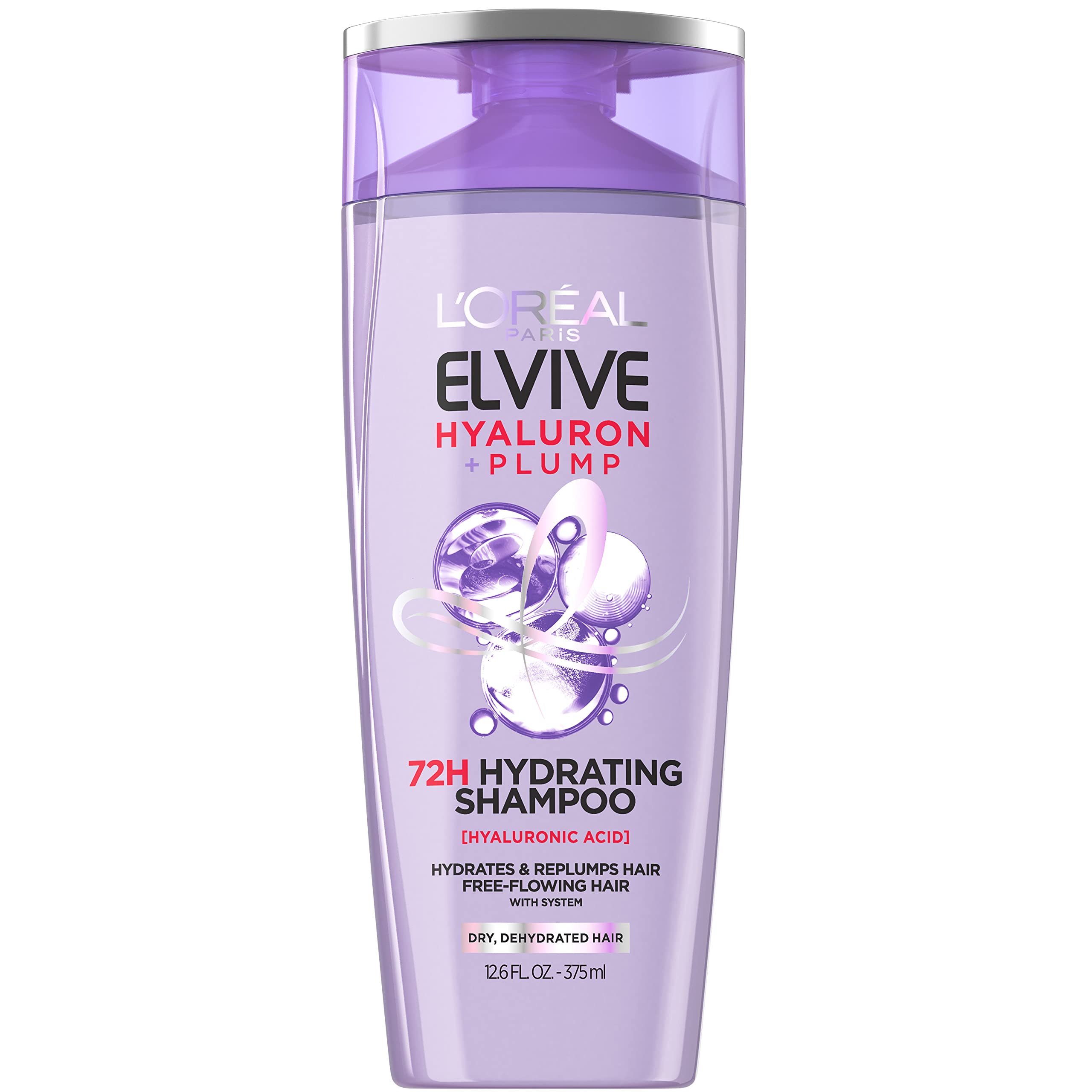 L'OREAL PARIS Elvive Hyaluron Plump Hydrating Shampoo for Dehydrated, Dry Hair Infused with Hyaluronic Acid Care Complex, Paraben-Free, 12.6 Fl Oz